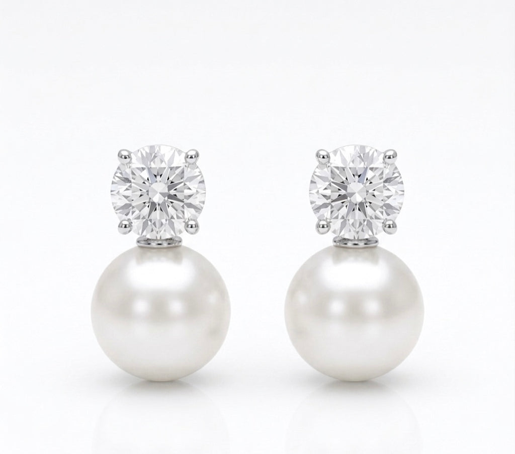 Pendientes de diamante y perla
